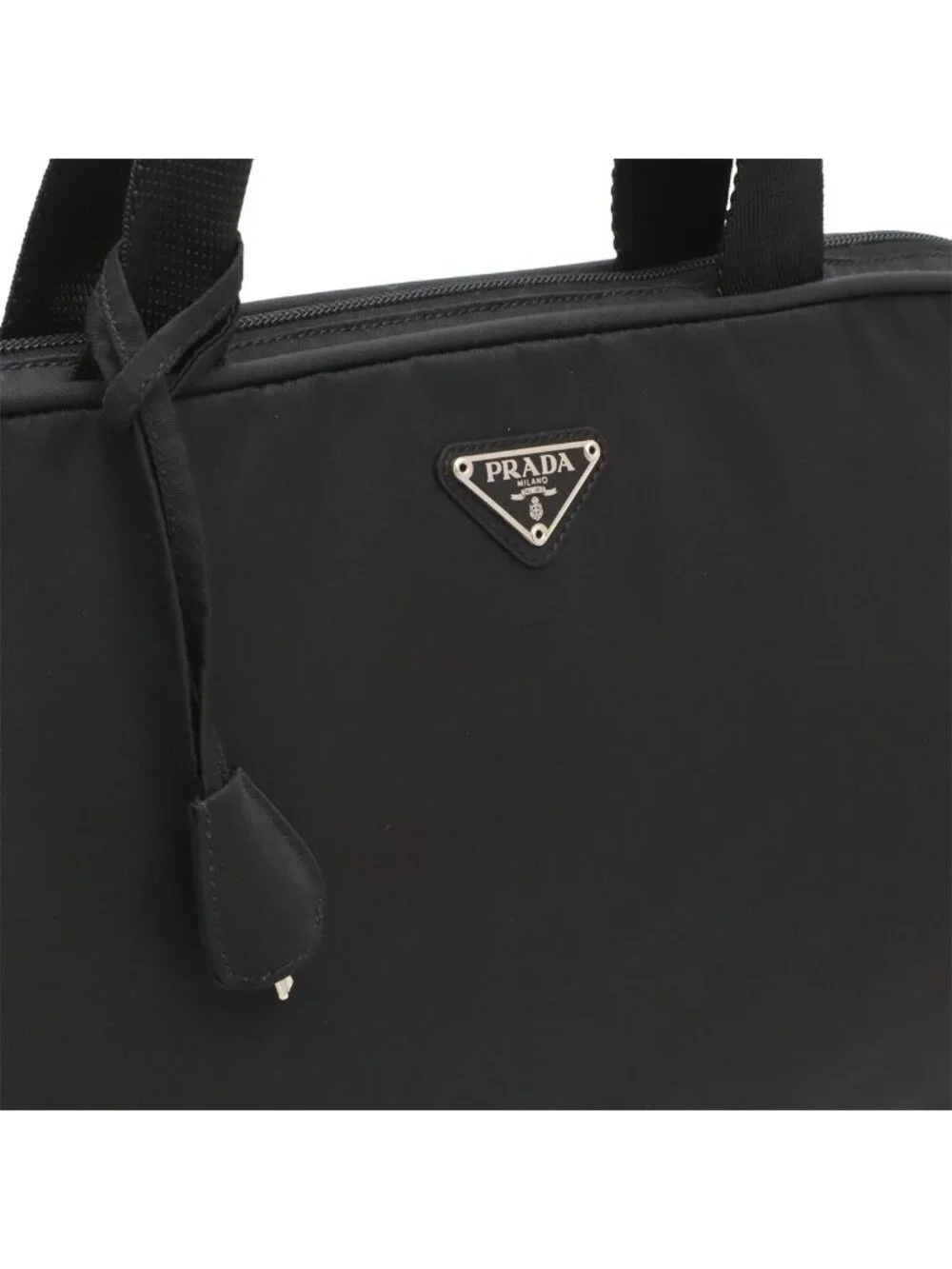 Prada Triangle Logo Business Briefcase Tote Bag Nylon Leather Black Silver